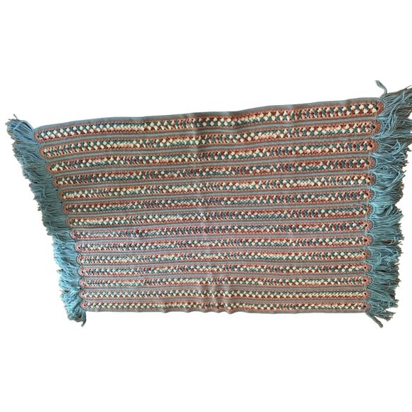 Handmade Mile a Minute Crochet Throw Blanket with Fringe 44"x72" Soft Pastels - Picture 2 of 16